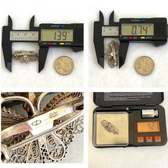 VTG 800 Silver Dainty Spun Silver Butterfly Brooch Pin Insect Brooch - Picture 10 of 14